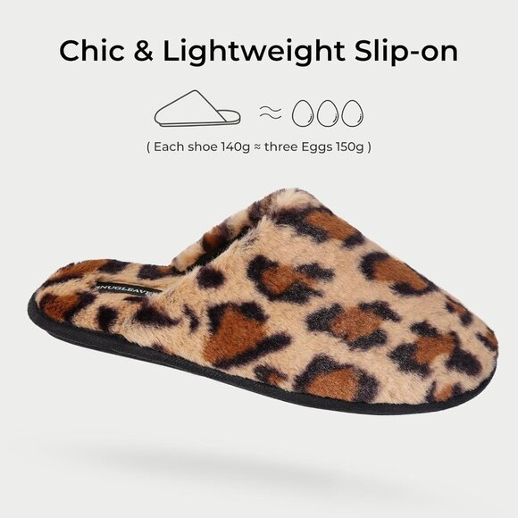 ⚡Women's Cheetah Brown Fuzzy Scuff Slippers Soft Comfy Memory Foam Non Slip - Picture 4 of 6